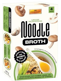 Lee Kum Kee Umami Mushroom Noodle Broth 140 g (35g x 4) – Rich Umami Mushroom Soup Base for Ramen, Noodle Soup, Hot Pot, Asian Broth, Instant Soup Sachet
