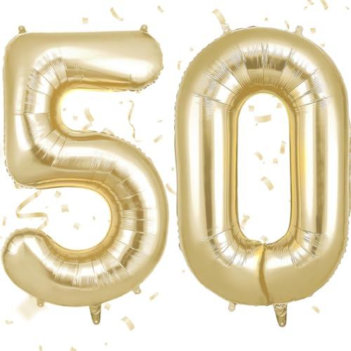 OFFCUP Globo Número 50 Dorado claro 40 (101cm), Grande Globos Foil, Globo Numeros Gigante, Inflar con Helio o Aire, Decoraciones para fiestas y aniversarios de graduación