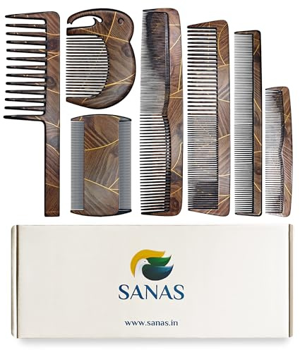 Sanas hairstylist essentials (7PCS) barber comb texturizing Cutting combs Braiding hair highlighting combs for hair stylist, sectioning tool, Fine Tooth and Wide Tooth Styling Combs (PP Material,7Pcs)
