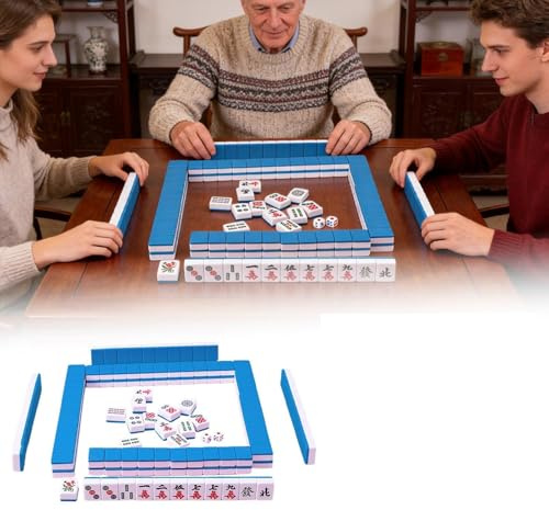 Generisch Mahjong clásico 2026 con fichas completas: ideal para la noche de juegos con la familia para promover las habilidades. (azul, 2,6 cm)