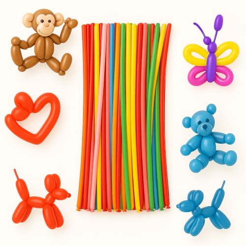 Kit de 100 Globos para Modelar Multicolor de Látex, Globos Largos para Animales y Figuras, Globos de Globoflexia Mágica para Fiestas Infantiles, Cumpleaños, Decoración y Manualidades DIY