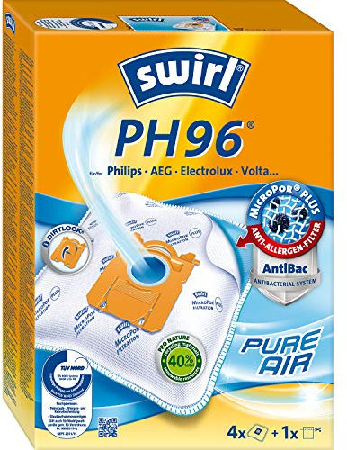 Swirl PH 96 MicroPor Plus Staubsaugerbeutel für AEG, Electrolux, Volta Staubsauger, Anti-Allergen-Filter, 4 Stück inkl. Filter