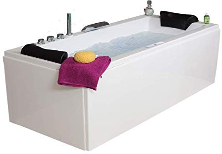 Whirlpool Bathtub Relax Professional Made in Germany 180/190/200 x 80/90 cm with 24 Massage Nozzles + Underwater Lighting Heating Ozone Disinfection with Brass Fittings