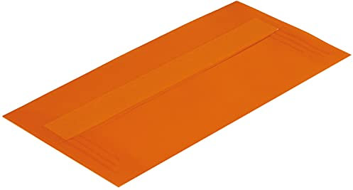 100 Stück, Farbige Transparente Briefumschläge, DIN Lang, Haftklebung mit Abziehstreifen, Gerade Klappe, 100 g/qm Offset, Ohne Fenster, Orange (Transparent-Intensivorange), Blanke Briefhüllen