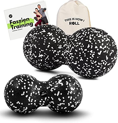 Fitcarrots Duoball 8 und 12 cm Set - Twinball Set für Faszientraining, Selbstmassage, Triggerpunkttherapie von Nacken, Rücken, Armen und Waden von Experten empfohlen inkl. Startguide - Schwarz