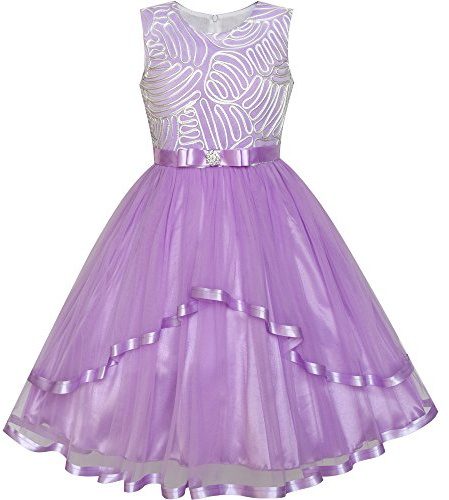 Sunny Fashion Flower Girls Dress Blue Belted Wedding Party Bridesmaid Age 4-12 Years