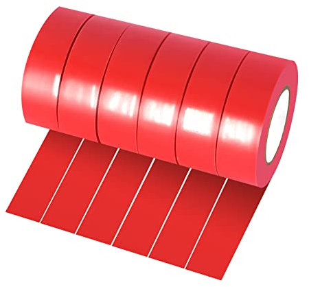 Xrkuu 6 Rolls Red Electrical Tape, 18mm x 10m PVC Insulation Tape, Waterproof Strong Adhesive Electric Tape for Wire Projects, Insulating and Repair Broken Wires