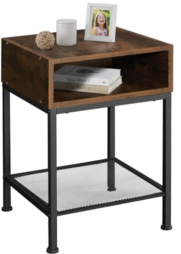 tectake® Mesa Auxiliar Salon con Bandeja Superior, Mesita Auxiliar, Mesa para Sofa, Mesitas de Noche, Decoracion Hogar - 40,5 x 40,5 x 59 cm Madera Industrial Oscura, Rústica