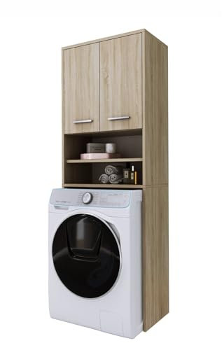 3E 3xE living.com 3xEliving Waschmaschinenschrank KORALIA mit 2 Türen, für Waschmaschine oder Trockner, Hochschrank Badregal Badschrank in Sonoma Eiche