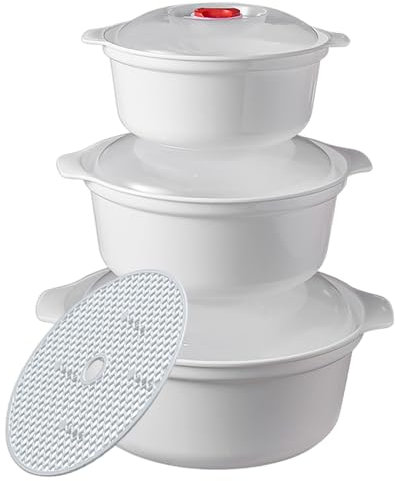 Bersauji 3 Piece Microwave Bowl with Lid, Heating Dish, Noodle Bowl, Storage Plate, Soup Handle, Easy To Store, Bpa Free, Cookware Kitchen Supplies, College Dorm Essentials for Boys Girls 3 Piece Set