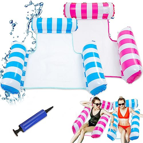 Aoreun 2 pezzi Amaca Gonfiabile, Materassino Gonfiabile Mare con Pompa, Amaca Gonfiabile per Piscina Multiuso, Letto Galleggiante Gonfiabile, materassino gonfiabile piscina per Estiva Beach Party