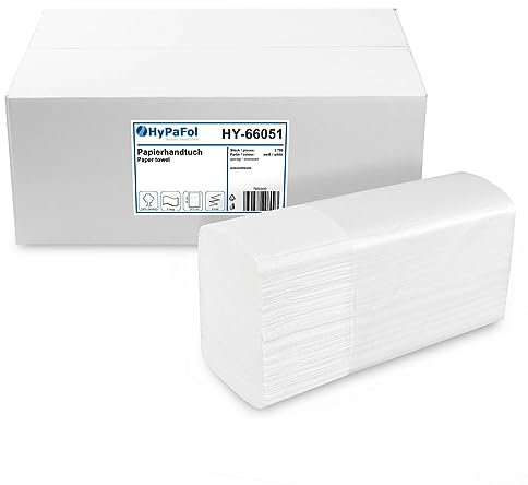 Hypafol Interfold Papierhandtücher 3750 Blatt 20,5 x 24 cm, auf 8 cm gefaltet I 2-lagige Papiertücher für Spender in Toiletten, Büros & Praxen I Weißes Handtuchpapier aus geprägtem Zellstoff