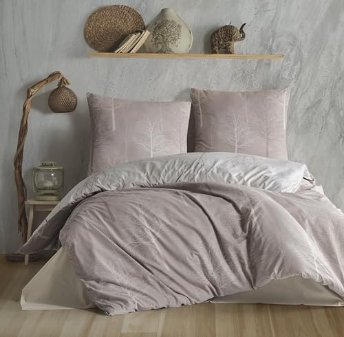 ZIRVEHOME Bettwäsche 155x220 cm. 2 teilig Set braun 100% Baumwolle/Renforcé,Atmungsaktiver Wende bettbezug geblümt, Basel