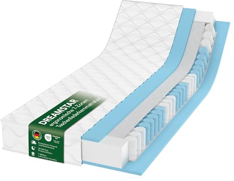 DREAMSTAR Ergo Flex Duo - Materasso a molle insacchettate 100x200cm | Materasso ergonomico a 7 zone | Certificato Öko-TEX® | Grado di durezza H2 (0-80kg) & H3 (80-100kg) | Ipoallergenico e