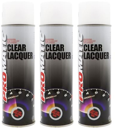 3X Promatic Clear Lacquer Spray, High Gloss Finish, 500ml, Fast Drying, Weatherproof, UV/Scratch/Impact Resistant