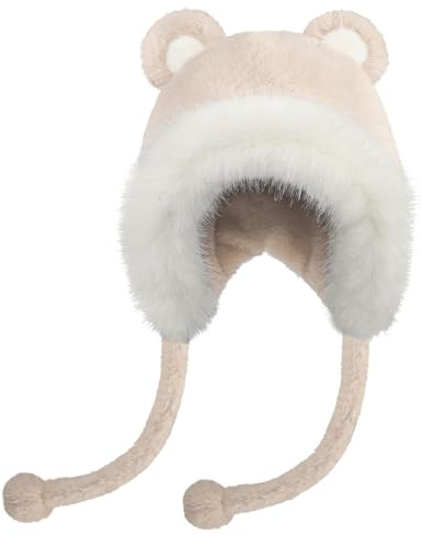 FakeFace Bonnet de Polaire pour Enfant Bonnet Chaud Ours d’Hiver avec Oreillettes Chapeau en Peluche Mignon Doux Chaud Coupe-Vent pour Fille Garçon 3-14 Ans