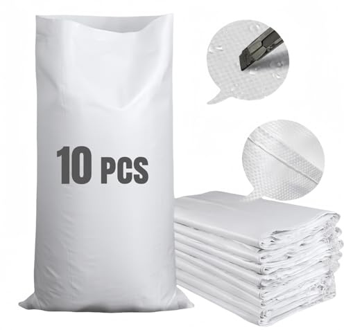 Lanyesky Bolsa tejida 10 piezas 60x102cm bolsa de grano bolsa de transporte, saco de arena engrosado para inundación, saco de arena de polipropileno reutilizable. (Blanco, 10 piezas)