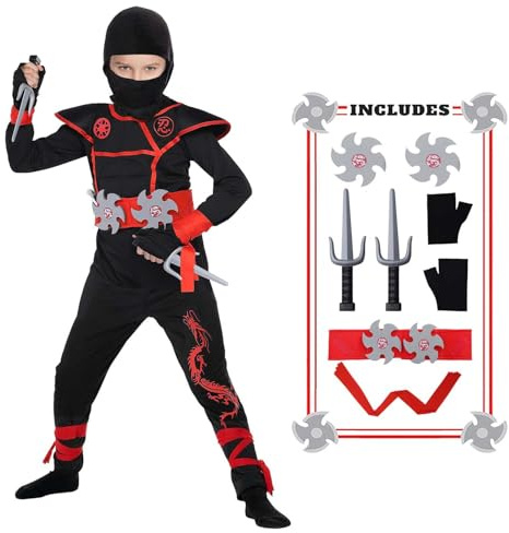 HaoVrisn Costume Ninja Enfant Garçon - Déguisement Ninja Enfant - Costume Carnaval Enfant - Taille S (120-130cm)