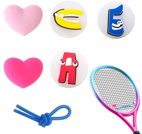 6 Stück Tennis Dämpfer Lustig Tennis Zubehör, ACE Silikon Tennissaitendämpfer, Vibrationsdämpfer Tennis für Tennisspieler, Herzförmiges Silikon Tennis Dämpfer für Tennisschläger und Badmintonschläger