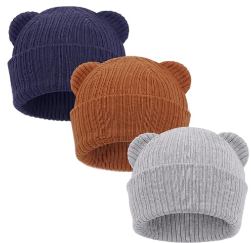 DRESHOW Baby Beanie Cappelli Invernali Bambino Bambini Morbida Maglia Graziose Orecchie da Orsetto Unisex Cappello per Neonato Ragazzi Ragazze Cappello Caldo per 6-24 Mesi