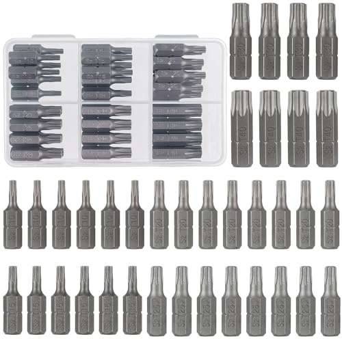 36 st torxbitar, 25 mm, T10/T15/T20/T25/T30/T40 Torx-skruvmejselbits av krom-vanadin-legerat stål, för snickeri, hushållsapparater, maskiner, reparation
