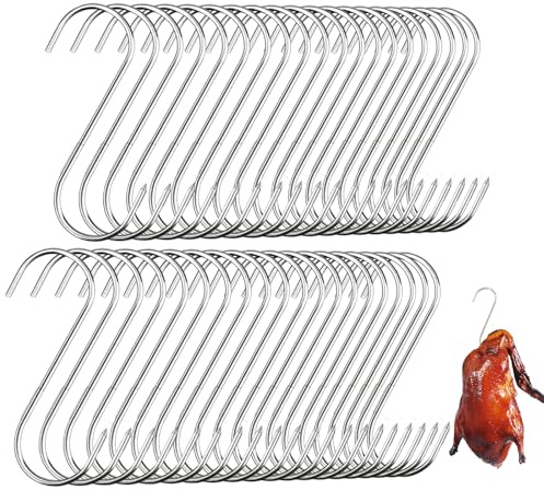 40 ganci per carne in acciaio inox, 120 mm, ganci a S, in acciaio inox, per la lavorazione della carne, per bagno, soggiorno, giardino, sala da pranzo, carne, affumicatura, lavorazione della carne