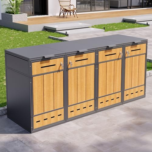 ECLIVON Armario para Cubo de Basura para Exteriores, Muebles de Jardín para Jardín, Sistemas de Clasificación de Basura con Cuerda y Cerradura, con Orificios de Ventilación, Sin Cubos de Basura (2)