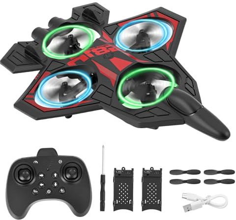 Avion Télécommandé, Avion Télécommandé Enfant avec Télécommande 2,4 GHz, Rotation à 360°,3 Vitesses,Hélices de Rechange, Lumière LED, Helicoptere Telecommande pour les Garçons et Les Filles（Rouge）