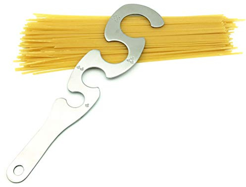 Xiuganpo Spaghettimätare i Rostfritt Stål, 4-håls Pastalinjal S-formad med Sidoöppning, Köksprylar för Portionskontroll (Silver)