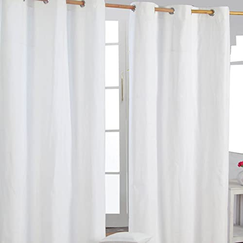 Homescapes 2er Set eifarbige Ösen Gardinen je B137 x L228 cm aus 100% Baumwolle, blickdichte Vorhänge/Dekoschals/Ösenvorhänge für Wohnzimmer oder Küche, weiß
