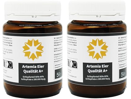 algova Artemia ägg 100 g – A+ kvalitet med upp till 95 % kläckningsgrad | Tillförlitlig Artemia odling med instruktioner och doseringshjälp - levande mat för fibröd, prydnadsfisk, räkor och Axolotl