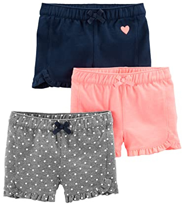 Simple Joys by Carter's Girls' 3-Pack Knit Shorts, Pink/Grey/Navy, 3 Years