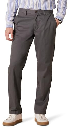 Amazon Essentials Men's Straight Fit Wrinkle-Resistant Flat-Front Casual Chino Trousers, Grey (Grey), 32W / 28L