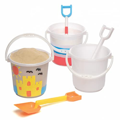 Baker Ross AT952 Mini Beach Bucket & Spade Blanks, for Kids Arts and Crafts Projects (Pack of 4 Sets), Assorted