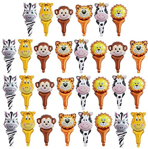 JZK 30 x Children handheld balloons, small foil balloons, animal balloonsfor kids birthday party favours, boys girls party toys