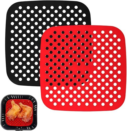 2 Stück Air Fryer Matten Liners, 8,5 Zoll Air Fryer Matten Liner Wiederverwendbare Luftfritteuse Einsätze, Silikon-Luftfritteusenmatte, Poröse Silikon-Luftfritteusenmatte, Für Zuhause/Restaurant