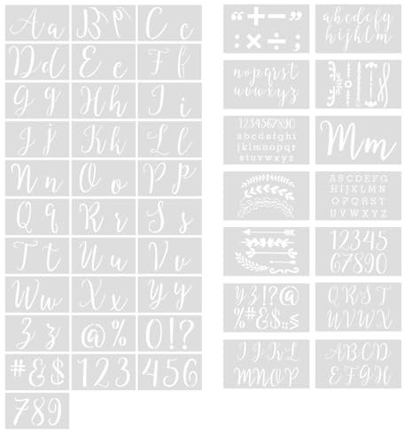 Seahelms Buchstabenschablonen zum Malen auf Holz, wiederverwendbar, Kunststoff, Buchstaben-Vorlagen, Set mit Zahlen und Zeichen, Alphabet-Schablonen für Kunst, Zeichnen, Holzmalerei, Brief, 45 Stück