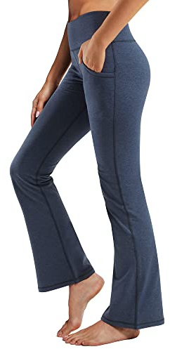 Promover Yogabyxor för kvinnor med fickor Bootcut sportbyxor hög midja träning bootleg magkontroll arbetsbyxor för arbete och fritid