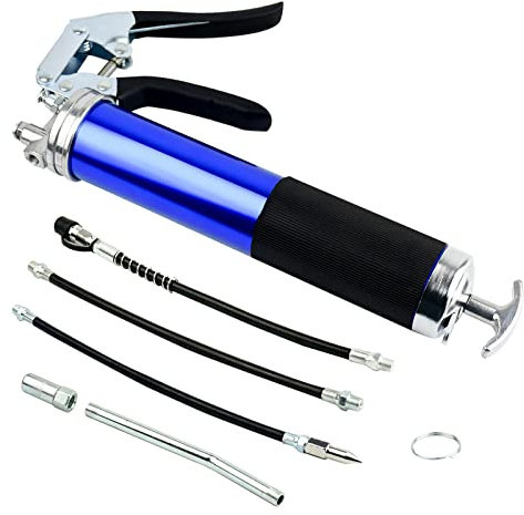 Kikuo Ingrassatore Manuale, Ingrassatore Pneumatico con Impugnatura a Pistola, Grease Gun Blu da 600CC 14 Once con Tubo Flessibile da 13,6 Pollici, 8000PSI