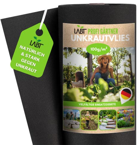 LABT® 48m² Profi Unkrautvlies I Wasserdurchlässiges Gartenvlies Gegen Unkraut 100g/m²I Reißfeste, Umweltfreundliche Unkrautfolie mit Hoher UV - Beständigkeit für Garten und Beet [30 x 1,6m I Rolle]