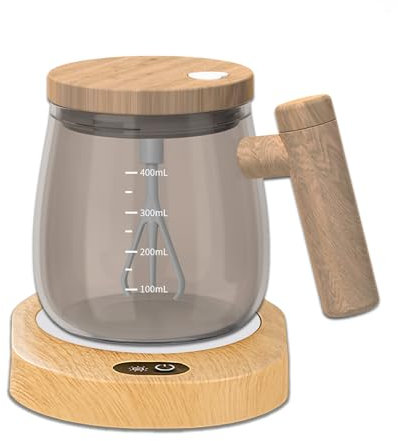 FOXNSK Taza Batidora, 400ML Taza Magnetica Mezcladora Taza Autoagitadora Alto Borosilicato Vaso Mezclando Café Taza Con 55° Constante Temperatura Portavasos Adecuado para Café/Leche/Huevo