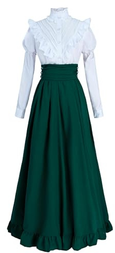 CR ROLECOS Vestido medieval para mujer, vestido victoriano, blusa victoriana + faldas medievales, Verde, S