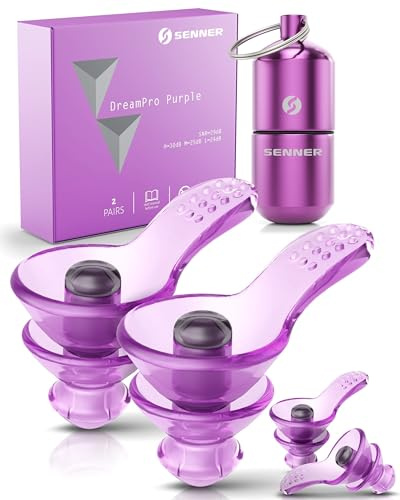 Senner ® DreamPro - Tappi orecchie per sonno tranquillo - Protezione udito in ambienti rumorosi, per chi dorme di fianco - Anti Russamento - Ipoallergenici, 2 misure, Contenitore alluminio
