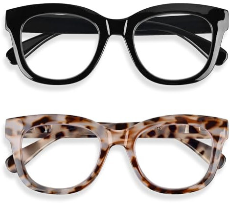 Areyeth 2er-Pack Lesebrille Damen Herren, Lesebrille Mit Blaulichtfilter Übergroße Rund Mode Brillen(schwarz+graue Schildkröte 1.5X)