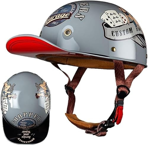 Vintage tysk motorcykel halvhjälm Vuxna män kvinnor retro hjälm med öppen ansikte ECE/DOT godkänd med justerbart snabbspänne, for motorcykel cykel cruiser skoter(9,XL(61~62CM))