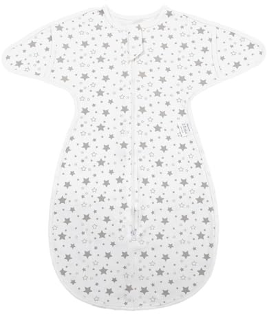 MOXTOYU Baby Swaddle Blanket, 100% Cotton 0.5 Tog Newborn Swaddle Wrap, Arms Up Baby Transition Swaddle with Adjustable Sleeves and Dual Zippers, Length 66 cm x Width 30 cm, White