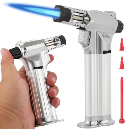 All Metal, Blow Torch, Professional Kitchen Cooking Butane Torch with Safety Lock Adjustable Refillable Multipurpose Flame Refillable BBQ, Outdoors，Baking,Crafts and Soldering(Gas Not Included)