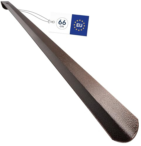 biped skohorn långt metall 66 cm – robust och elegant med hamrad yta – praktiskt hjälpmedel vid påtagning av skor – med upphängningskrok z2797(1x brun)