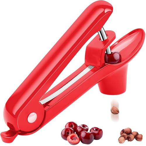 Cherry Pitter, Olive Pit Remover Tool Cherries Corer Pitter with Hand-held Push, Olives Seed Corer with lock design, Durable Remove Cherries Pit corer for Cherry Jam -Red