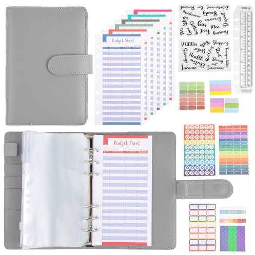 Budget Planner - Budgetplaner Sparbuch, PU-Leder, mit 8 Binder Taschen und 12 Budgetblättern, wiederverwendbar und langlebig, ideal für Finanzplanung, Ersparnisse und Haushaltsorganisation